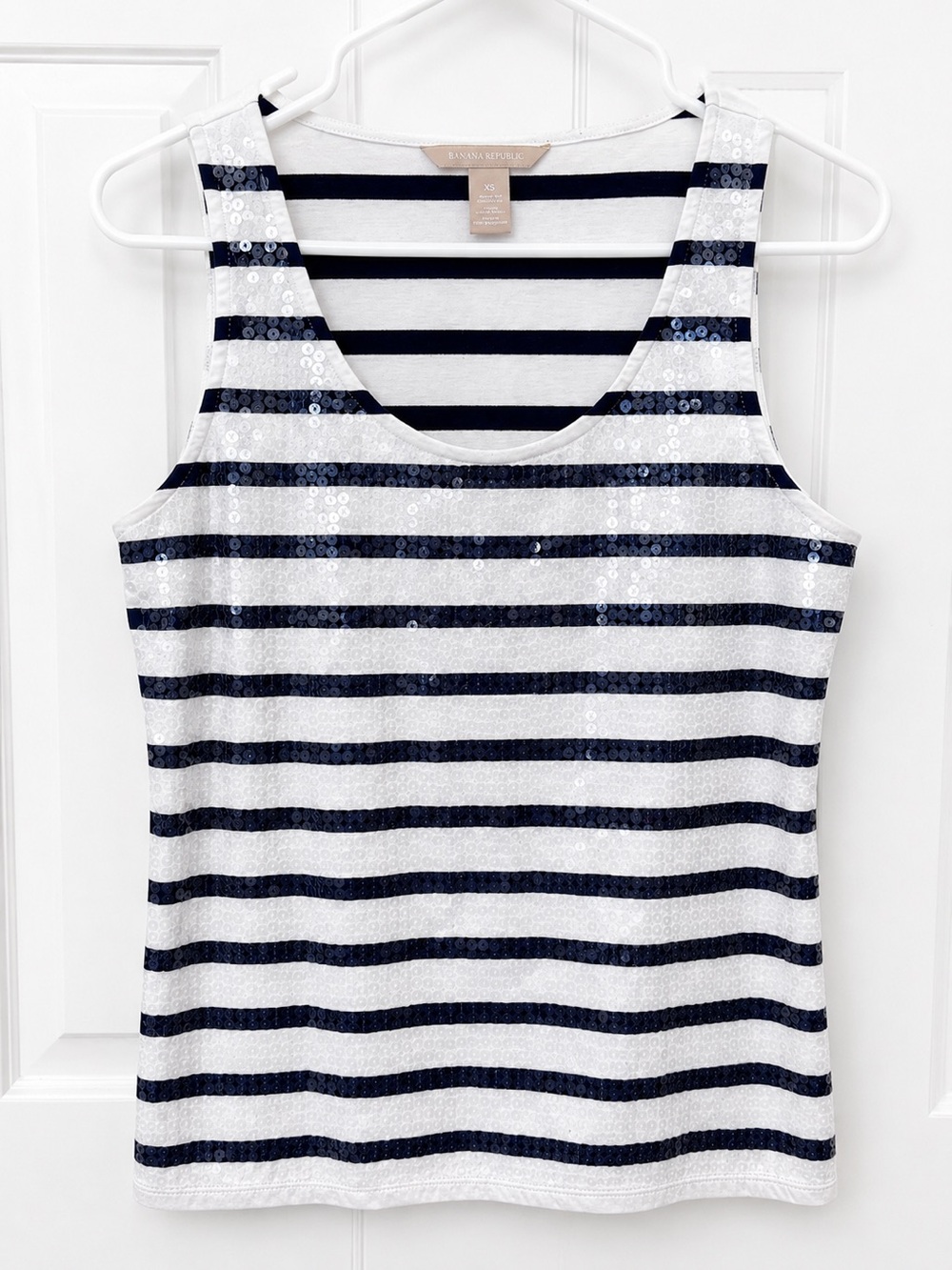 Banana Republic Navy & White Striped Sequin Tank